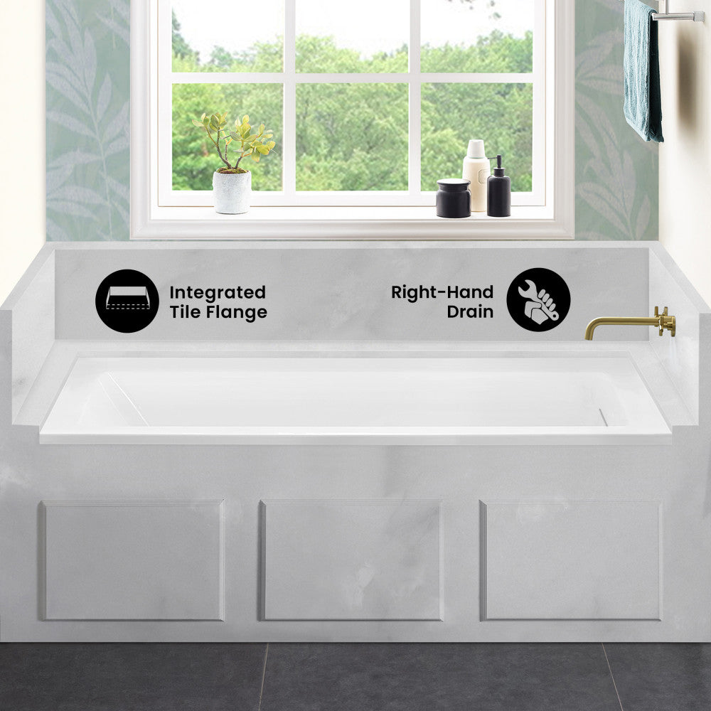 Voltaire 60 x 30 Right Drain Soaking Alcove Bathtub in Glossy White with Integrated Overflow, Drain Included