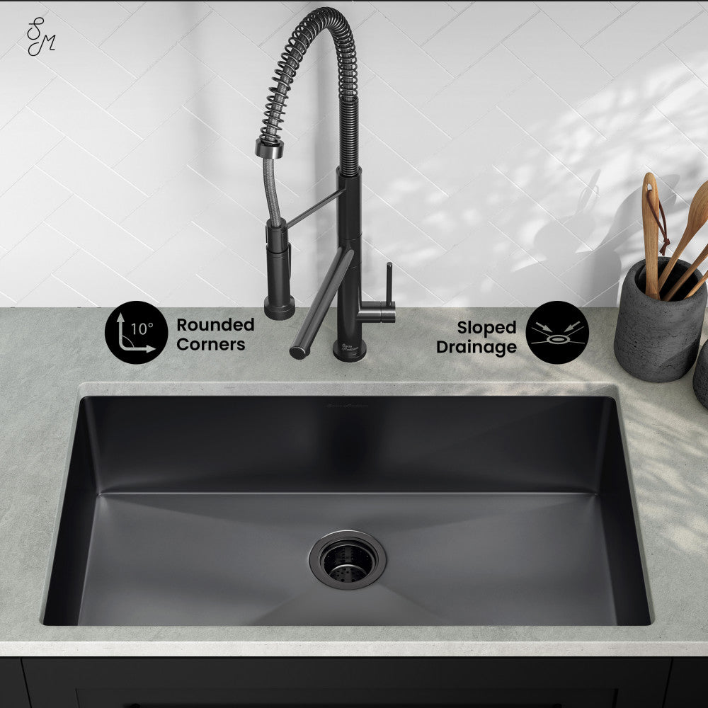 Rivage 32 x 19 Stainless Steel, Single Basin, Undermount Kitchen Sink, Black