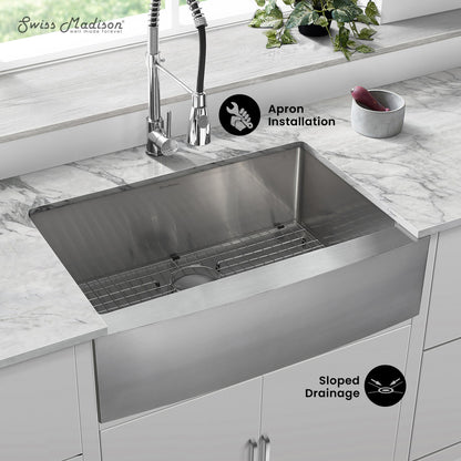 Tourner 30 x 21 Stainless Steel, Single Basin, Farmhouse Kitchen Sink with Apron