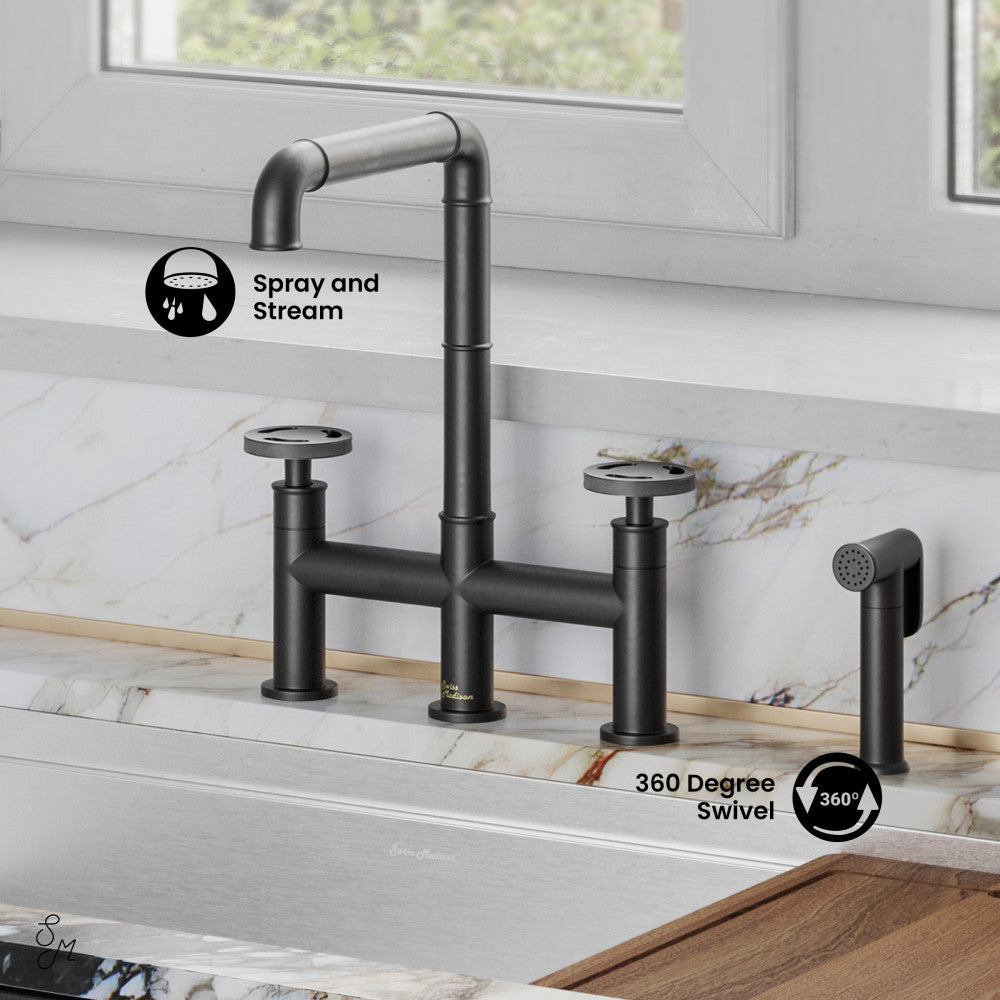 Avallon Pro Widespread Kitchen Faucet with Side Sprayer in Matte Black