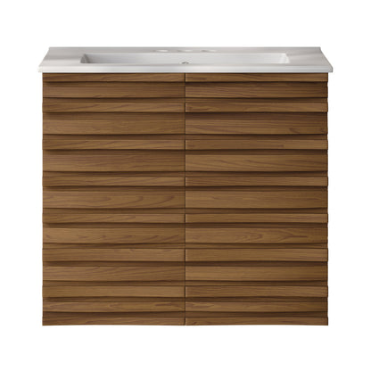 Cascade 24" Wall-Mounted Bathroom Vanity in Brown Oak with 3-Hole Centerset Sink Top