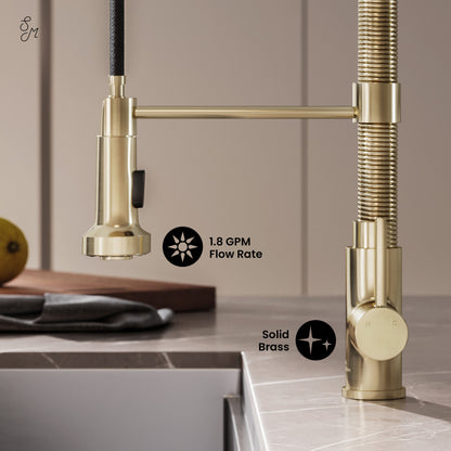 Nouvet Single Handle, Pull-Down Kitchen Faucet in Brushed Gold