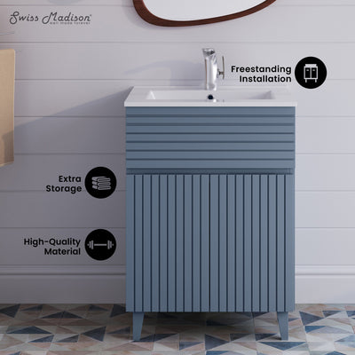 Bernay 24" Freestanding Bathroom Vanity in Blue Heather with Sink Top