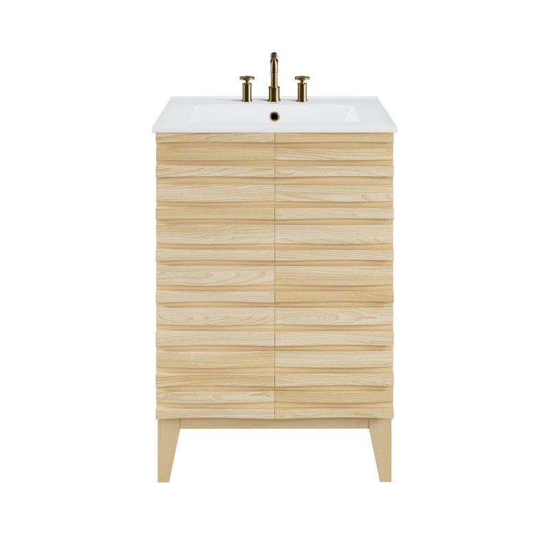 Cascade 24 in. Natural Oak Bathroom Vanity With White, 3-Hole Ceramic Sink Top
