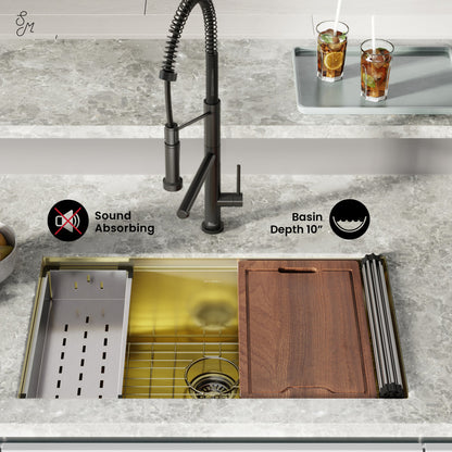 Tourner 32" 18 Gauge Stainless Steel Undermount Kitchen Sink in Polished Gold