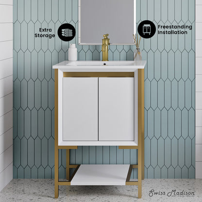 Marseille 24" Bathroom Vanity in White and Brushed Gold