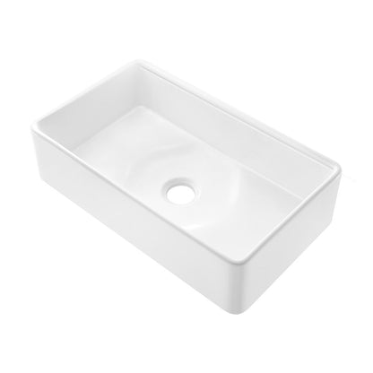 Elegance 33" x 20" Single Basin Fireclay Workstation Kitchen Sink in Glossy White