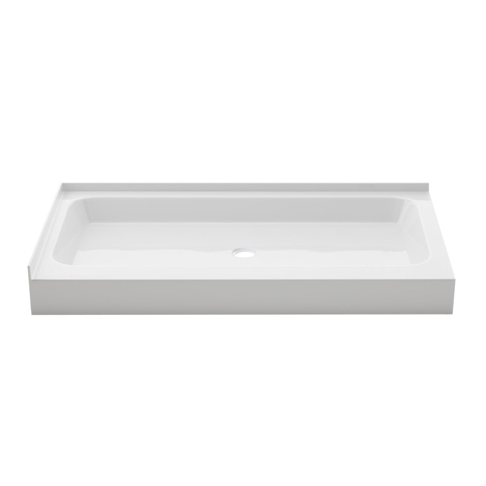 Voltaire 60" x 32" Double-Threshold Left Corner Shower Pan Base with Center Drain in Glossy White