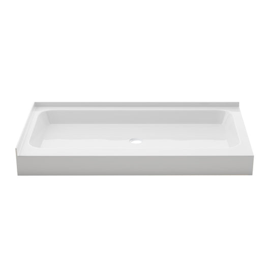 Voltaire 60" x 32" Double-Threshold Left Corner Shower Pan Base with Center Drain in Glossy White