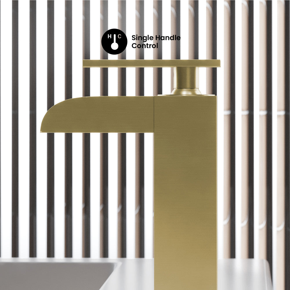 Concorde Single Hole, Single-Handle, Waterfall Bathroom Faucet in Brushed Gold