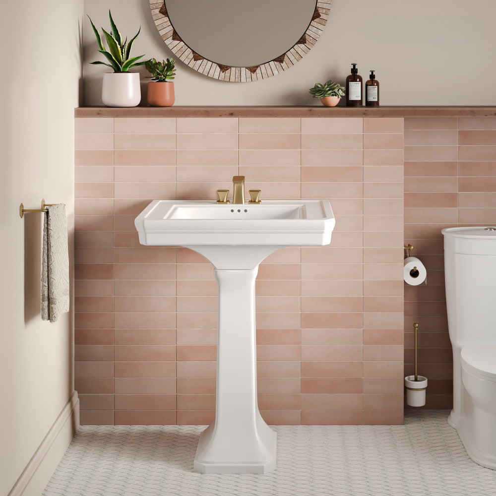 Voltaire 26" Two-Piece Rectangle Pedestal Sink with 3-Hole Centerset Faucet Holes in Glossy White
