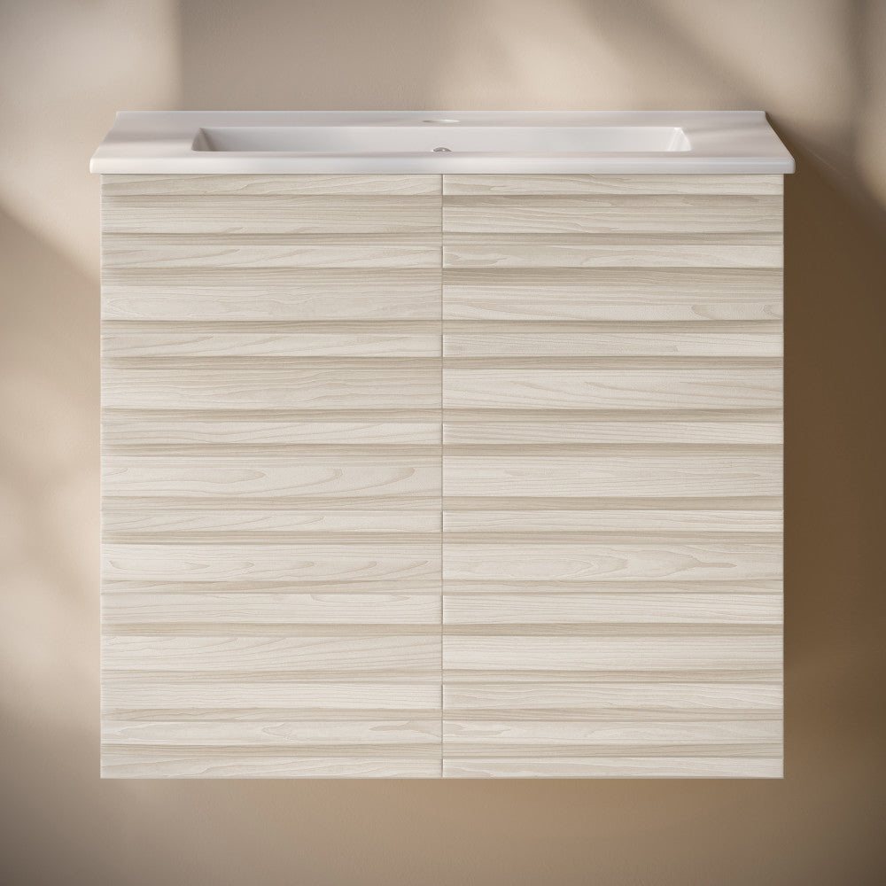 Cascade 24" Wall-Mounted Bathroom Vanity in White Oak with Sink Top