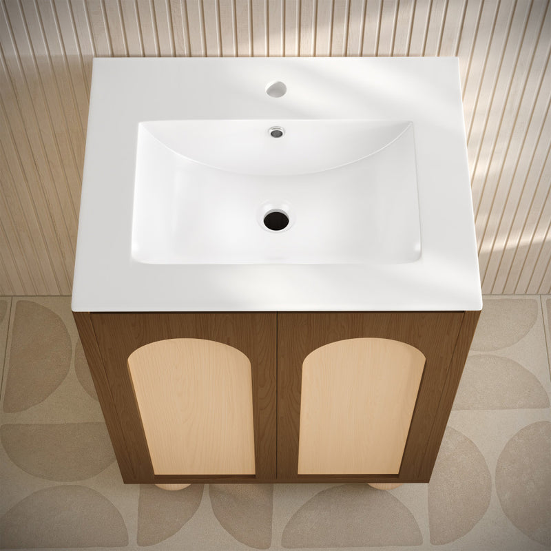 Plaisir II 24" Freestanding Bathroom Vanity in Brown Oak with Sink Top