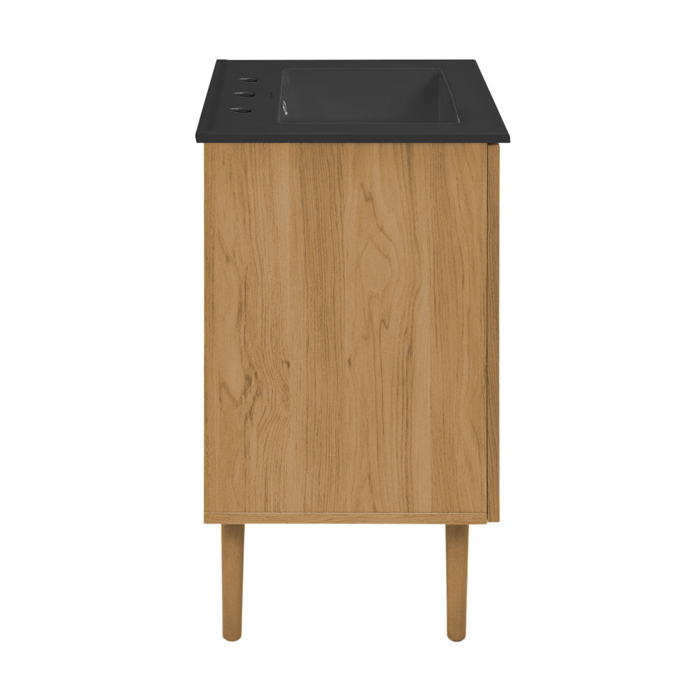 Bron 24" Freestanding Bathroom Vanity in Golden Oak with Black 3-Hole Centerset Sink Top