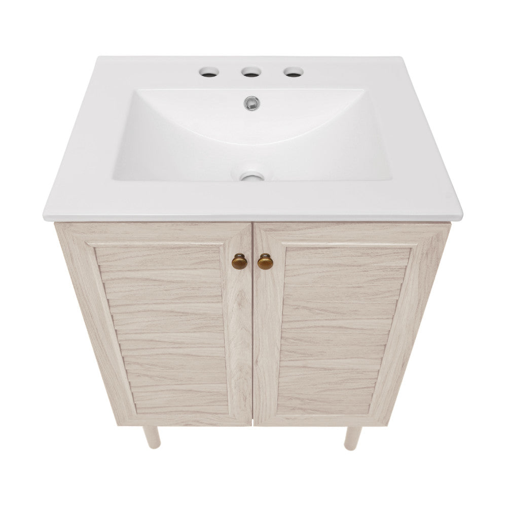 Bron 24" Freestanding Bathroom Vanity in White Oak with 3-Hole Widespread Sink Top