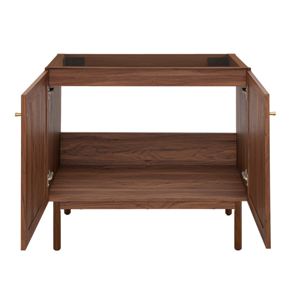 36-inch freestanding bathroom vanity in dark walnut, cabinet only with soft-close doors.