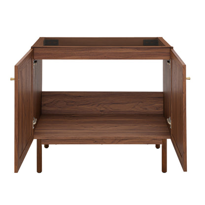 36-inch freestanding bathroom vanity in dark walnut, cabinet only with soft-close doors.