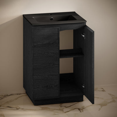 St. Tropez 24" Freestanding Bathroom Vanity in Black Oak with Black Sink Top