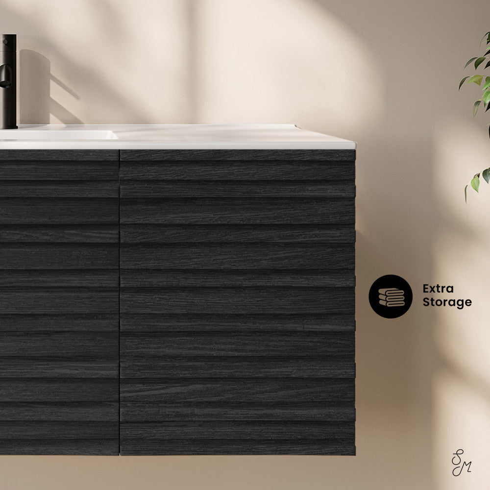 Cascade 48" Wall-Mounted Bathroom Vanity in Black Oak with Sink Top