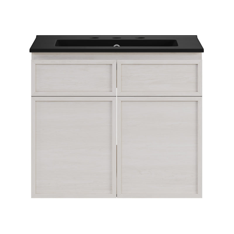 St. Tropez 24" Wall-Mounted Bathroom Vanity in White Oak with Black 3-Hole Widespread Sink Top