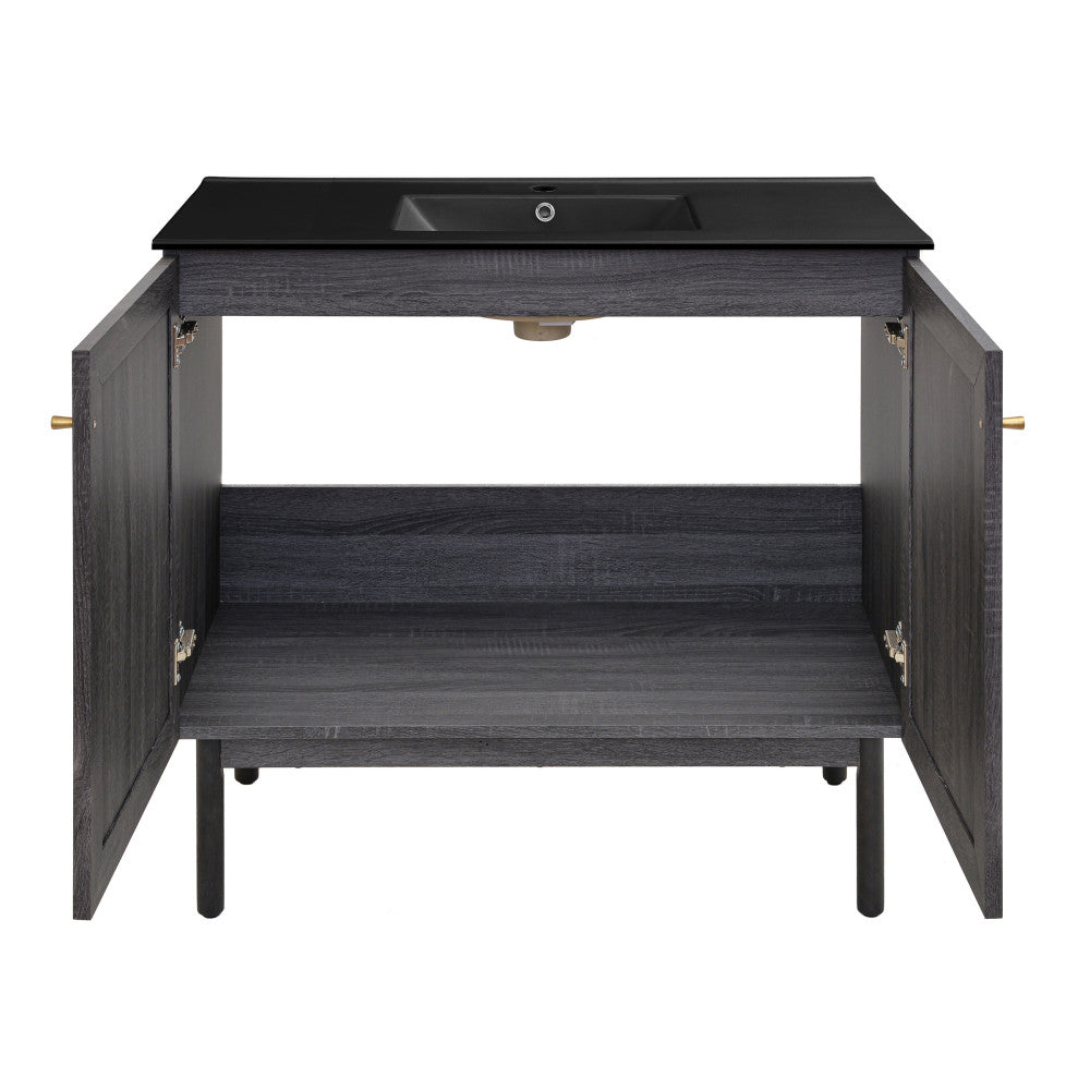 Classe 36" Freestanding Bathroom Vanity in Black Oak with Black Sink Top
