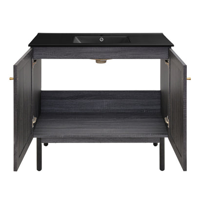Classe 36" Freestanding Bathroom Vanity in Black Oak with Black Sink Top