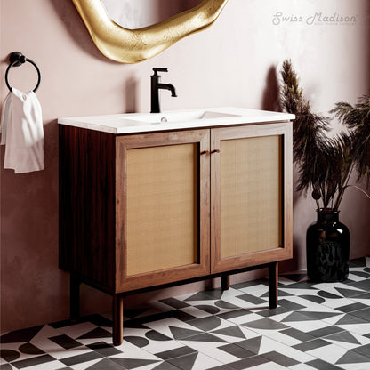 Classe 36" Freestanding Bathroom Vanity in Brown Oak with Sink Top