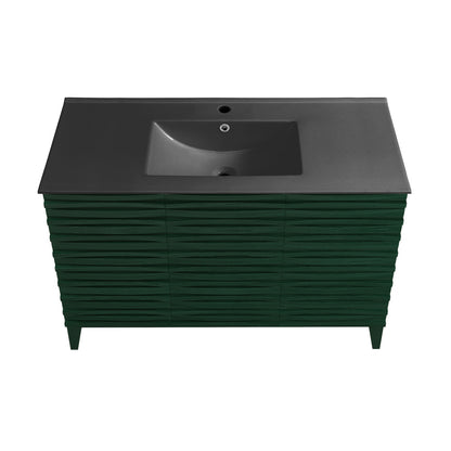 Cascade 48" Freestanding Bathroom Vanity in Green Oak with Black Sink Top