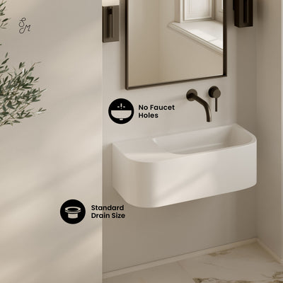 Carre 25" Solid Surface Oval Wall-Mounted Sink In Matte White