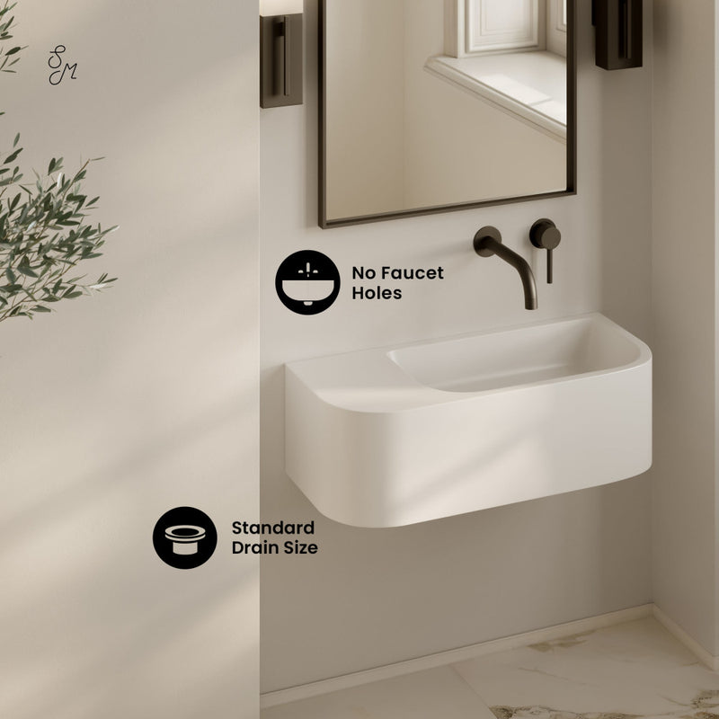 Carre 25" Solid Surface Oval Wall-Mounted Sink In Matte White