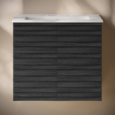 Cascade 24" Wall-Mounted Bathroom Vanity in Black Oak with 3-Hole Widespread Sink Top