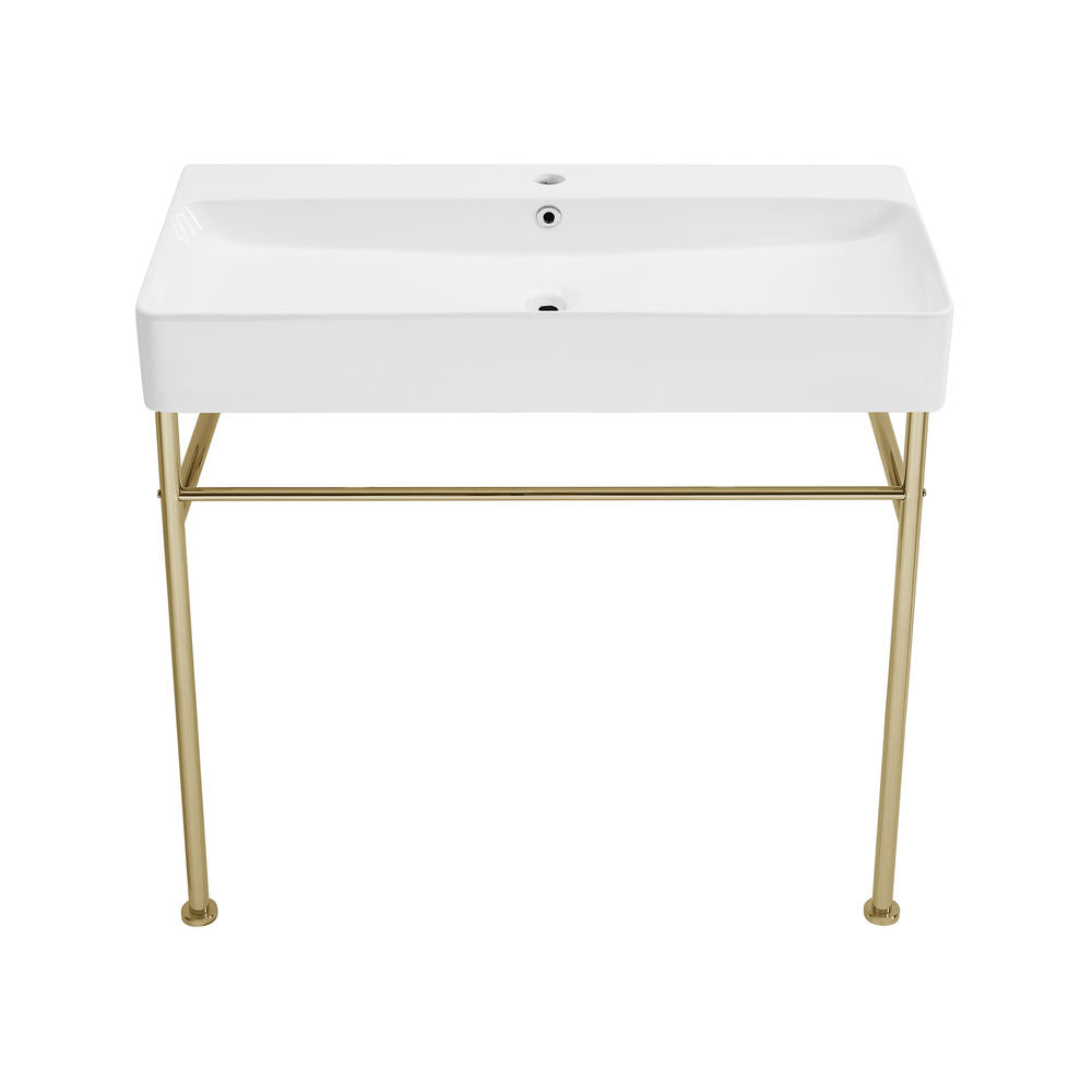 Carre 36 Ceramic Console Sink White Basin Gold Legs