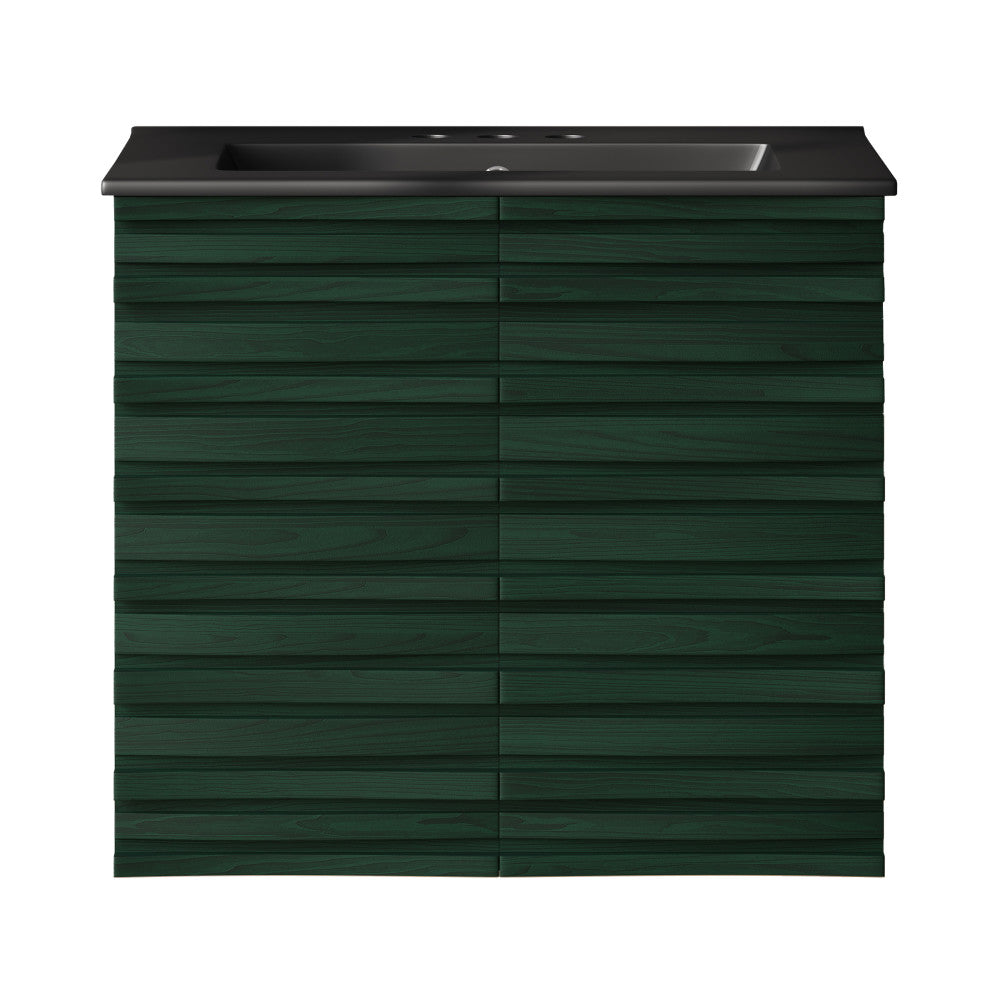 Cascade 24" Wall-Mounted Bathroom Vanity in Green Oak with Black 3-Hole Centerset Sink Top