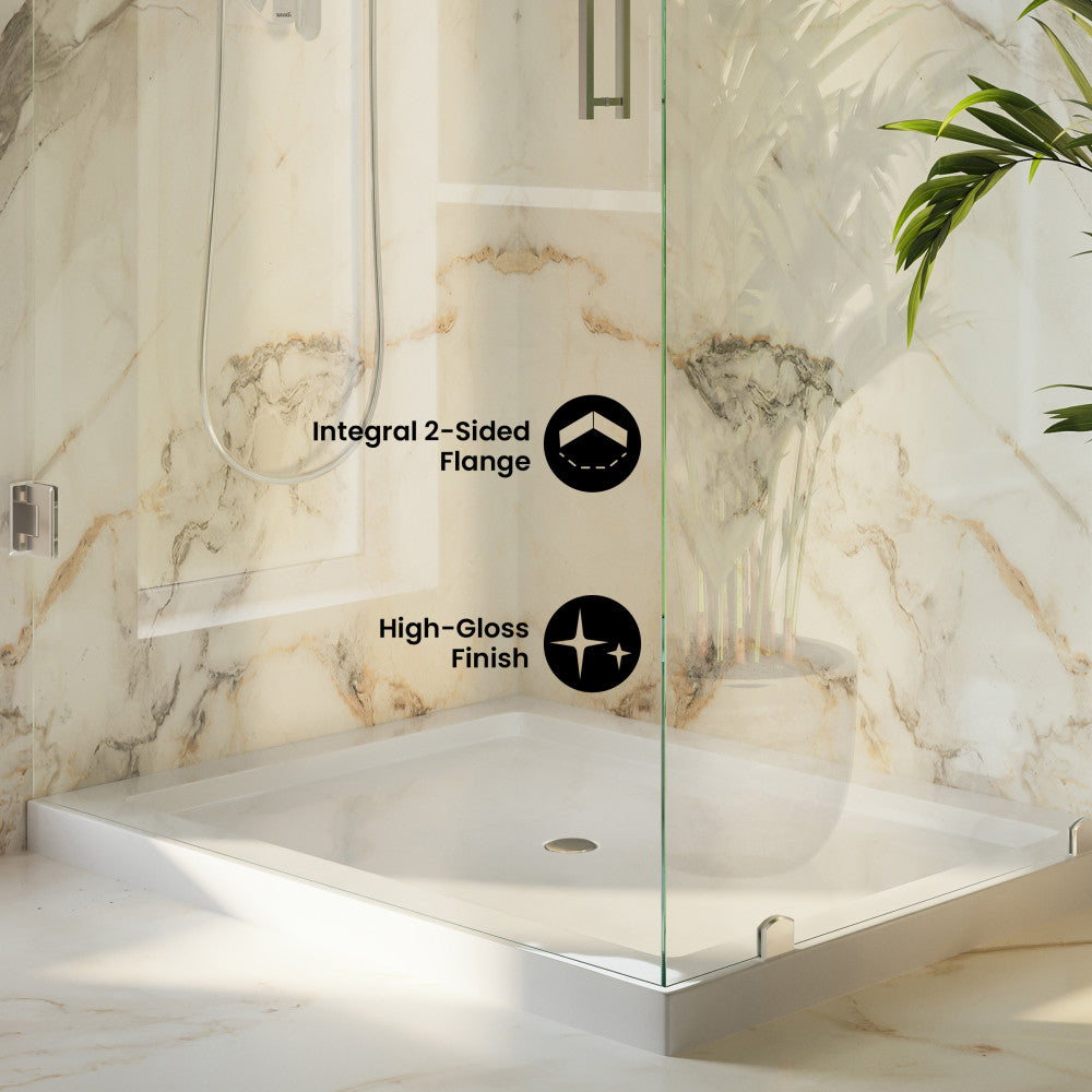 Voltaire 60" x 32" Double-Threshold Left Corner Shower Pan Base with Center Drain in Glossy White