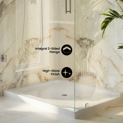 Voltaire 60" x 32" Double-Threshold Left Corner Shower Pan Base with Center Drain in Glossy White