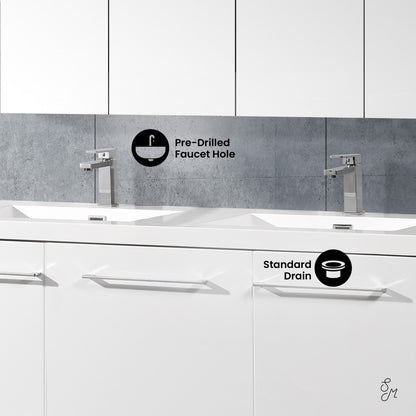Annecy 60" Freestanding Bathroom Vanity in White with Sink Top