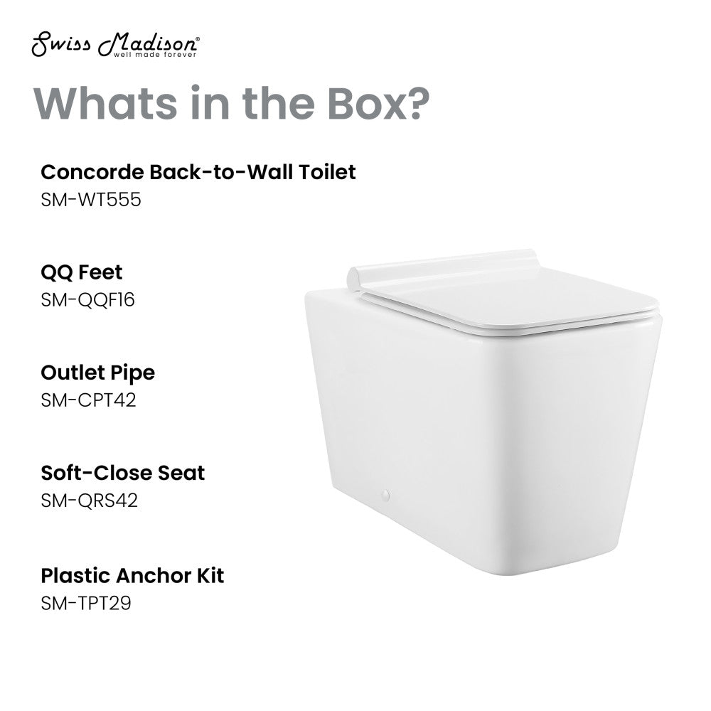 Square back-to-wall toilet with soft-close seat, compact design, white ceramic finish.