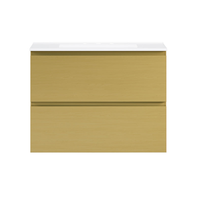 Liberte 30" Wall-Mounted Bathroom Vanity in Natural Oak with 3-Hole Widespread Sink Top