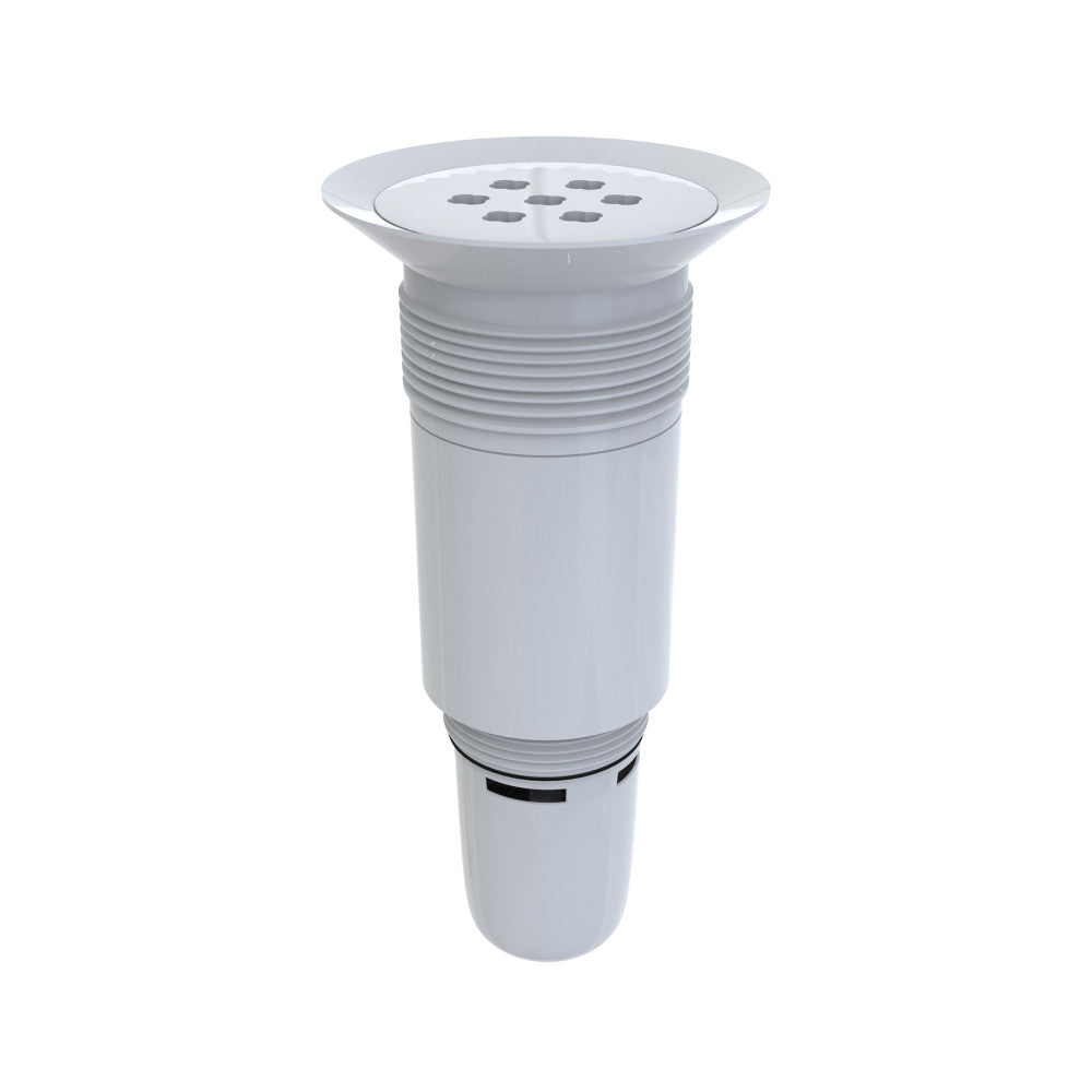 Waterless urinal cartridge replacement part in white plastic with vented top and grooved body.