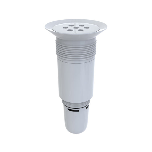 Waterless urinal cartridge replacement part in white plastic with vented top and grooved body.