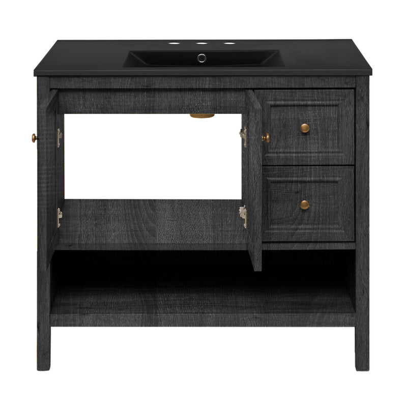 Chateau 36" Freestanding Bathroom Vanity in Black Oak with Black 3-Hole Widespread Sink Top