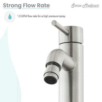 Single-handle bidet faucet in nickel with adjustable angled spout and lever handle.