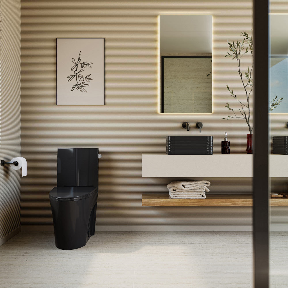 St. Tropez One-Piece 12" Rough-in 1.28 GPF Right-Hand Flush Elongated Toilet in Glossy Black