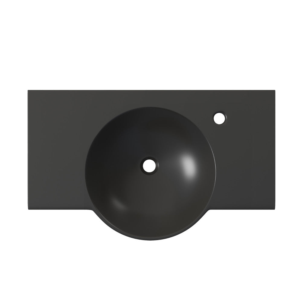 Chateau 30" Wall-Mounted Sink Center Basin with Right Side Faucet Mount in Matte Black