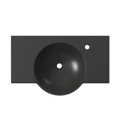 Chateau 30" Wall-Mounted Sink Center Basin with Right Side Faucet Mount in Matte Black