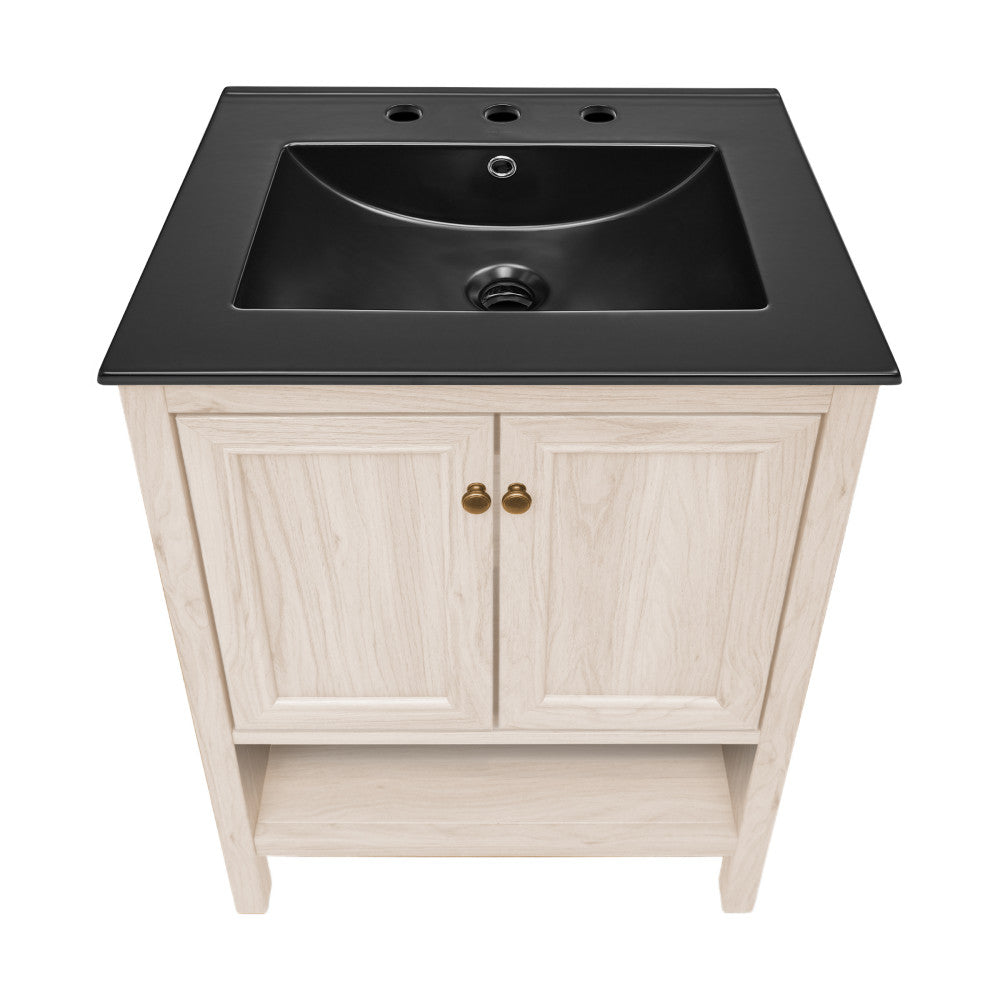 Chateau 24" Freestanding Bathroom Vanity in White Oak with Black 3-Hole Widespread Sink Top