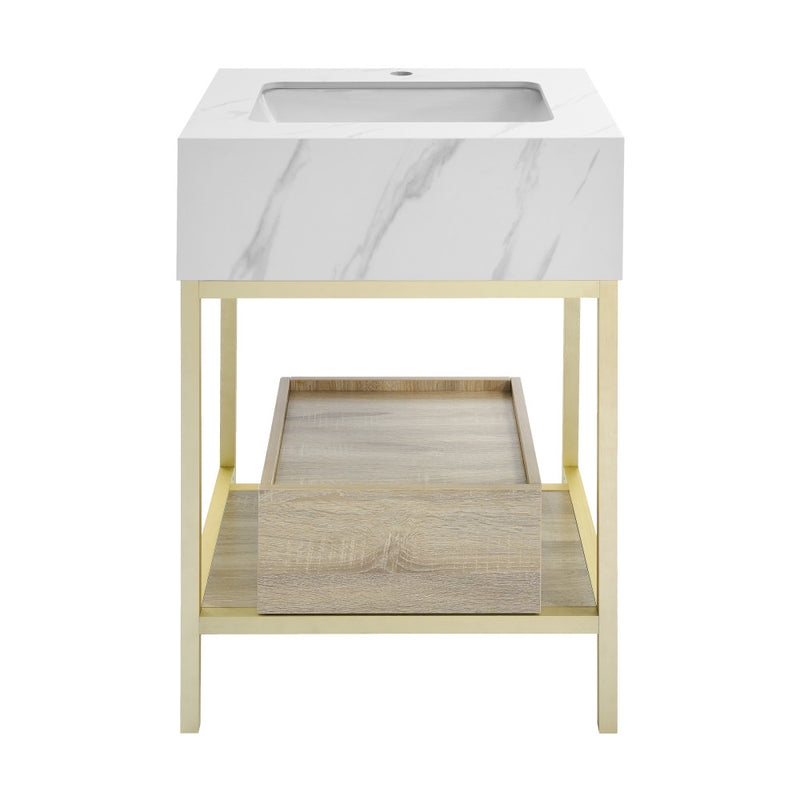 Beau 24" Open Shelf Natural Oak Frame Freestanding Bathroom Vanity with Sink Top