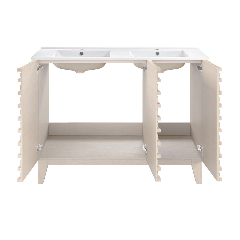 Cascade 48" Freestanding Bathroom Vanity in White Oak with Double Basin Sink Top