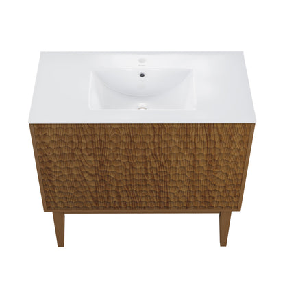 Bosse 36" Freestanding Bathroom Vanity in Brown Oak with Sink Top