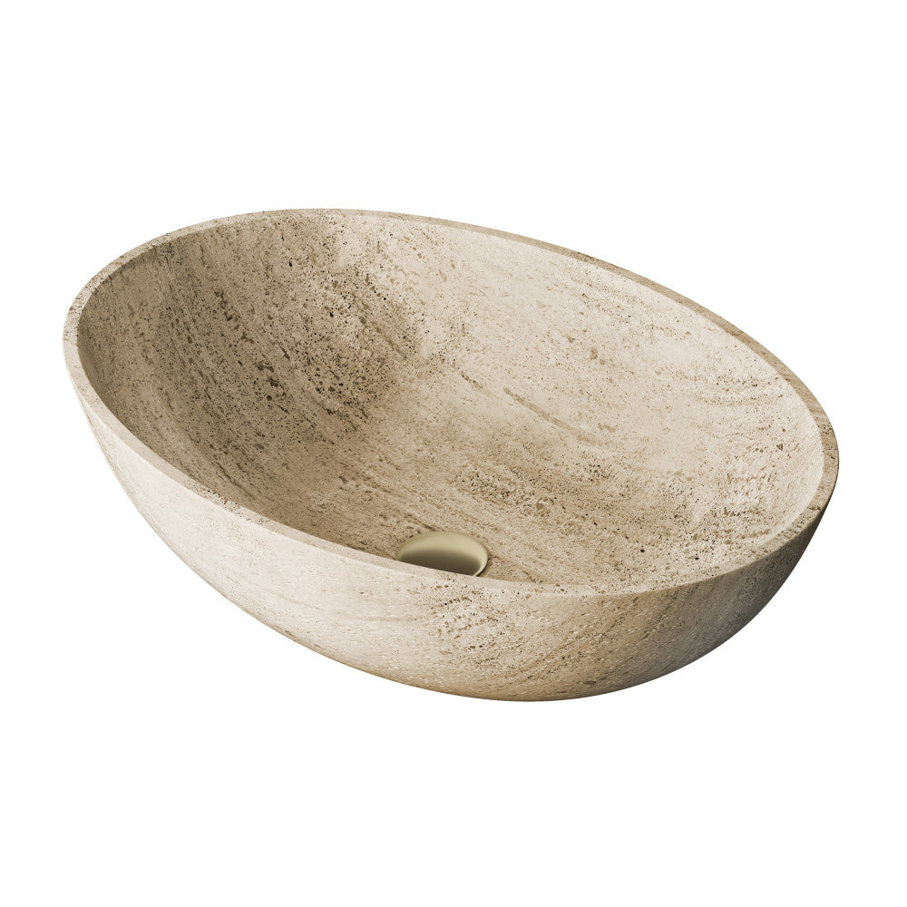 Ivy 20" Natural Marble Oval Vessel Sink in Polished Travertine